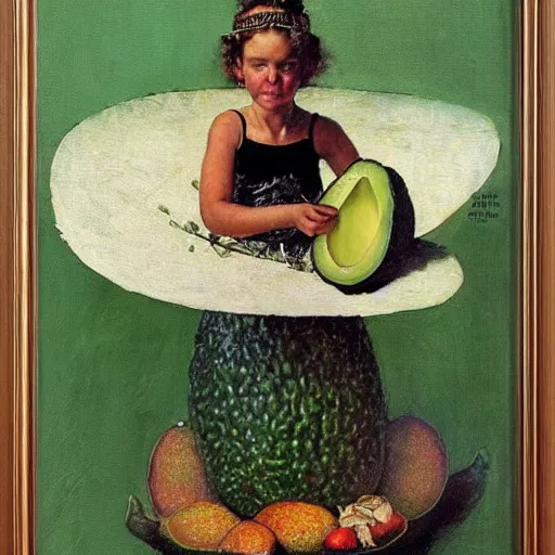 Image similar to The Goddess of Avocados. A painting by Norman Rockwell.