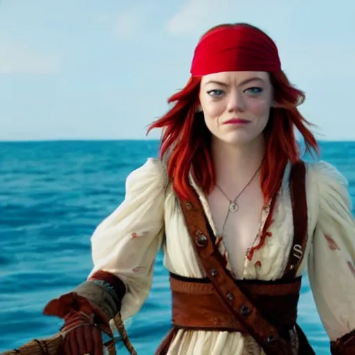 Prompt: film still of emma stone as a pirate movie 4 k