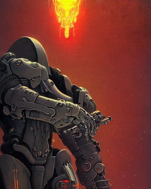 Image similar to reaper from overwatch, character portrait, portrait, close up, concept art, intricate details, highly detailed, vintage sci - fi poster, retro future, in the style of chris foss, rodger dean, moebius, michael whelan, and gustave dore