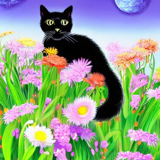 Prompt: an Hyper detailed black cat in a beautiful background