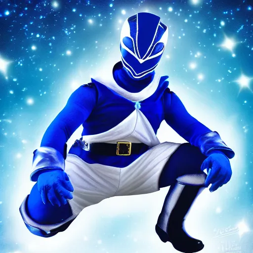 Image similar to blue santa claus as the blue power ranger, digital photography, high detailed