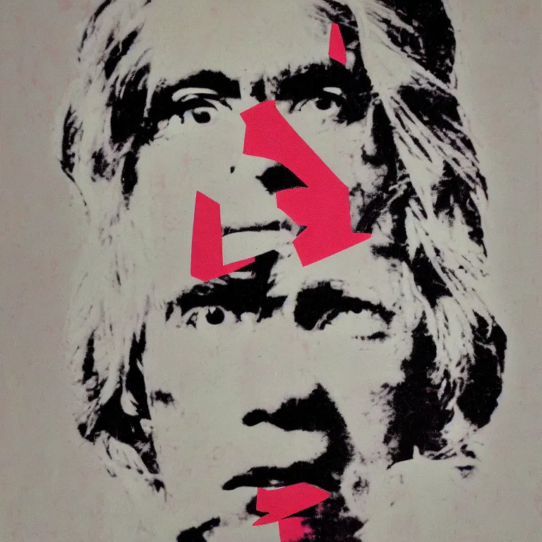 Image similar to Glitch-art portrait of Andy Warhol in style of John Nelson, realistic, 35mm