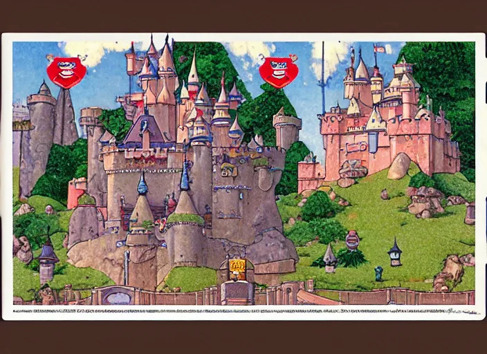 Prompt: princess peach's castle in the style of norman rockwell