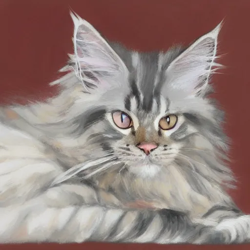 Prompt: cream colored maine coon cat curled up, sumi-e, palette knife, 8K, 4K