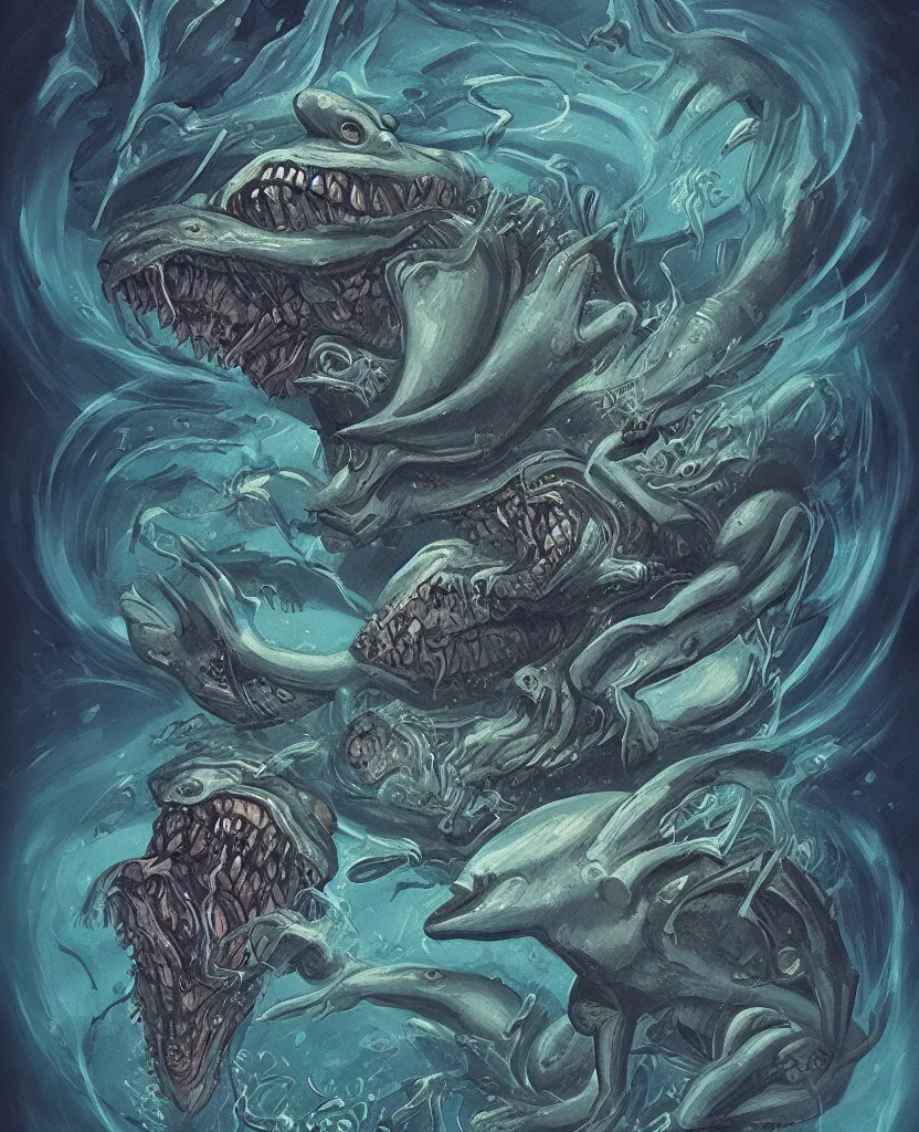 Image similar to mysterious bestiary of wild emotion monsters repressed in the deep sea of unconscious of the psyche, about to rip through and escape in a extraordinary revolution, painted by ronny khalil