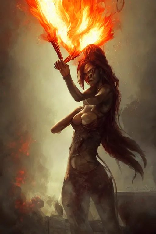 Prompt: character art by bastien lecouffe - deharme, radio host alex jones, on fire, fire powers