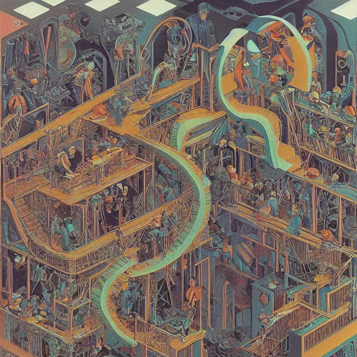 Image similar to lp cover of a 7 0's progressive rock album by mc escher, james jean, moebius, 8 k