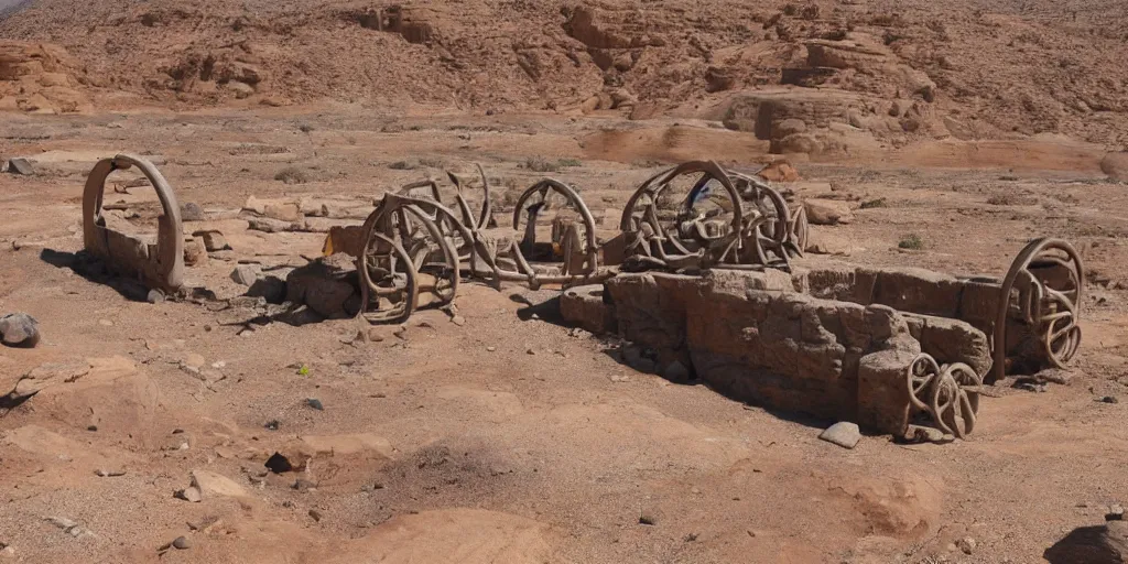 Prompt: and ancient time machine created 2 million years ago found in desert of utah