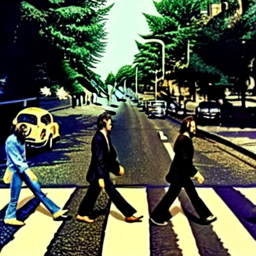 Prompt: the beatles fighting on abbey road