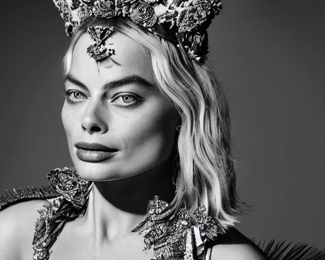 Image similar to Margot robbie as a goddess in heaven, Photography, Cinematic, Portrait, insanely detailed and intricate, hypermaximalist, elegant, ornate, hyper realistic, super detailed