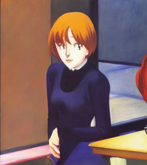 Image similar to edward hopper painting of an anime woman