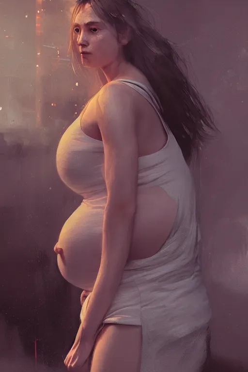 Image similar to pregnant woman under street light, highly detailed, sharp focused, ultra realistic digital concept art by Ruan Jia