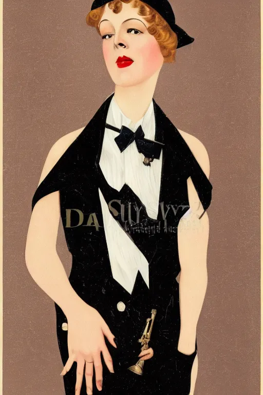 Image similar to a oil painting depicting a Jazz Age high society figure, 1920s style, smooth, highly detailed, high contrast, Coles Phillips, Dean Cornwell, JC Leyendecker, 8K