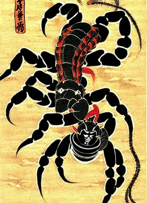 Prompt: mortal kombat's scorpion as a yokai illustrated by kawanabe kyosai and toriyama sekien