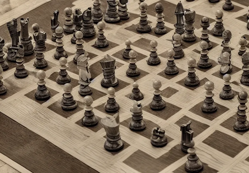 Image similar to “table with a game of thrones style map, with chess pieces in the shape of soldiers moving on it, 4k, 3D, view from the side”