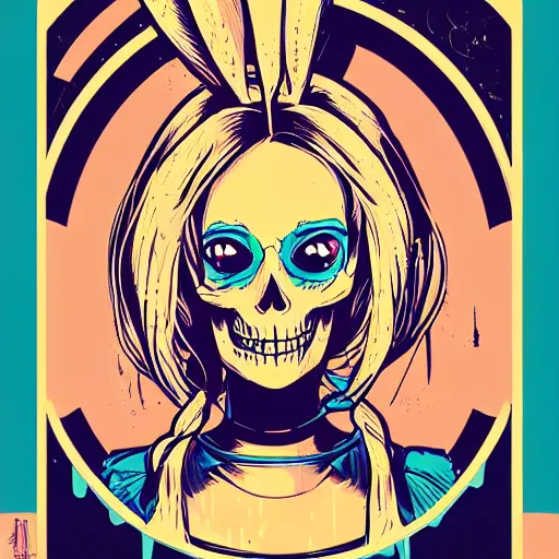 Image similar to portrait skull girl bunny disney by petros afshar, tom whalen, laurie greasley, mucha, war face by greg rutkowski