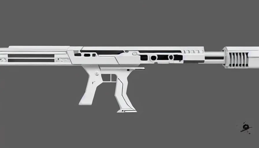 Prompt: extremely detailed ultra realistic photographic side view ultra minimalist coilgun rifle, detailed trigger, chemically propelled, electric, smooth streamline, elegant sleek smooth body, white paint, battery and wires, railgun, chemrail, gauss, smooth utopian design, ultra high quality, octane, cod, destiny, warframe, terminator