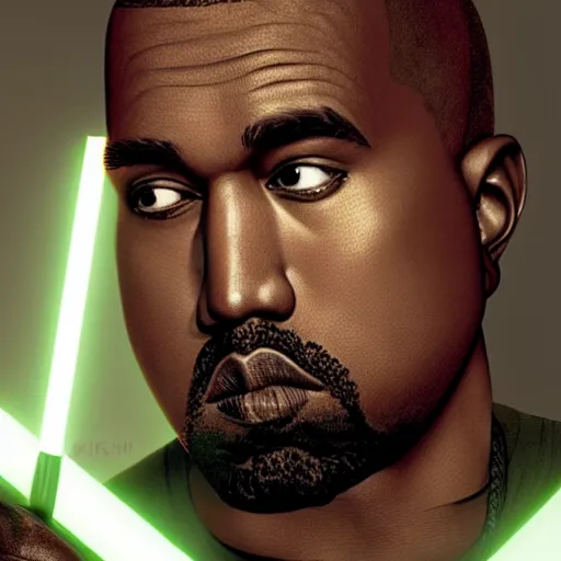 Prompt: Kanye West Jedi master, 4k, artstation, cgsociety, award-winning, masterpiece, stunning, beautiful, glorious, powerful, fantasy art