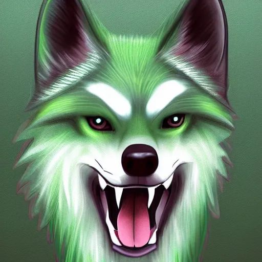 Image similar to Beautiful digital painting of an anthro anthropomorphic pastel-green wolf, Punk outfit.