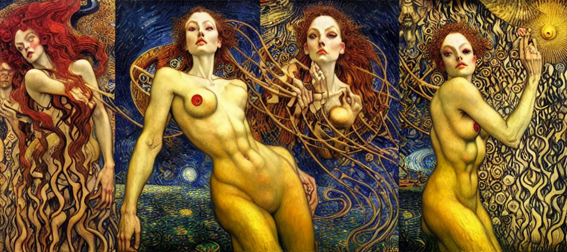 Image similar to Divine Chaos Engine by Karol Bak, Jean Delville, William Blake, Gustav Klimt, and Vincent Van Gogh, symbolist, visionary