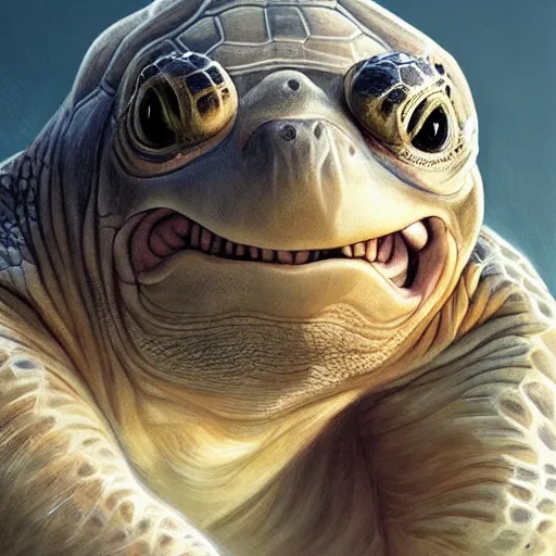 Prompt: zoomed in portrait of a hyper realistic mitch mcconnell as a turtle / tortoise, as an anthropomorphic turtle, painted by greg rutkowski, artgerm, beautiful lighting, masterpiece, epic, 4 k