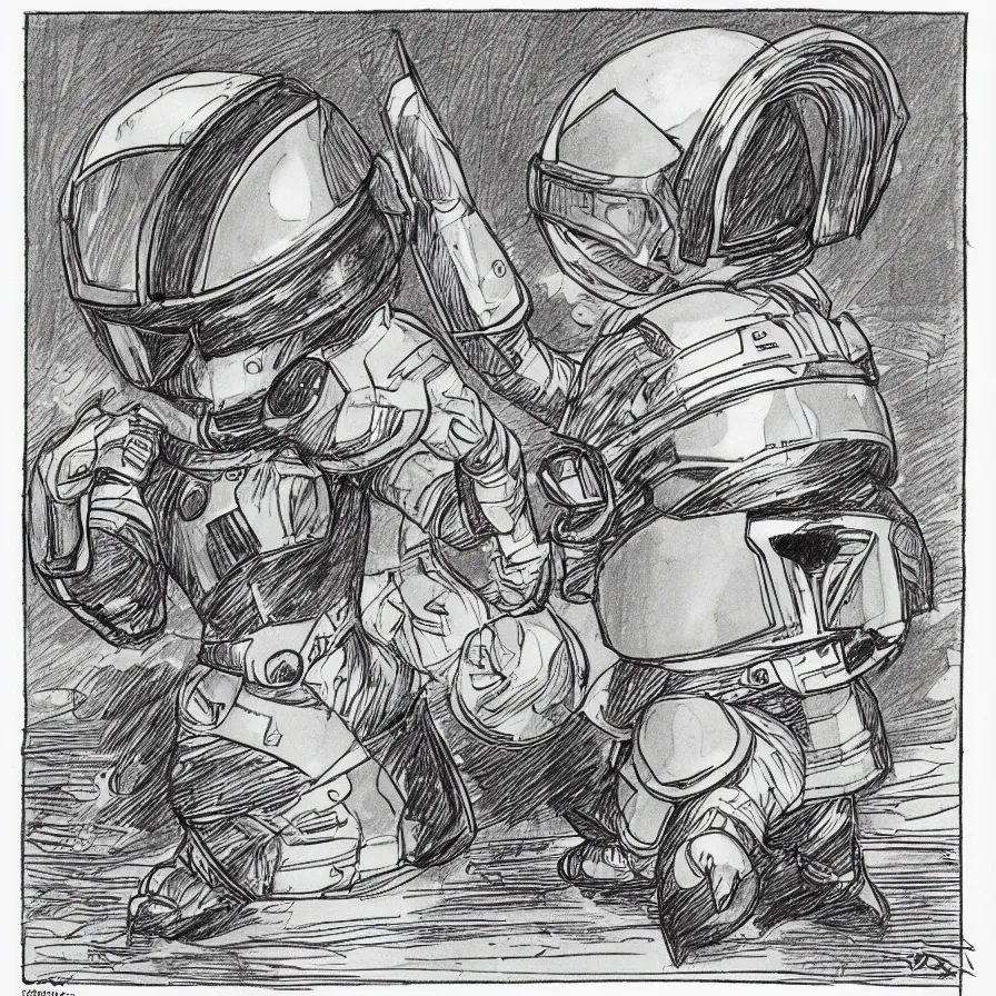 Prompt: sketch of a cute chibi dnd daft punk gnome wearing a helmet, dancing, etching by louis le breton, moebius 1 8 6 9, 1 2 0 0 dpi scan