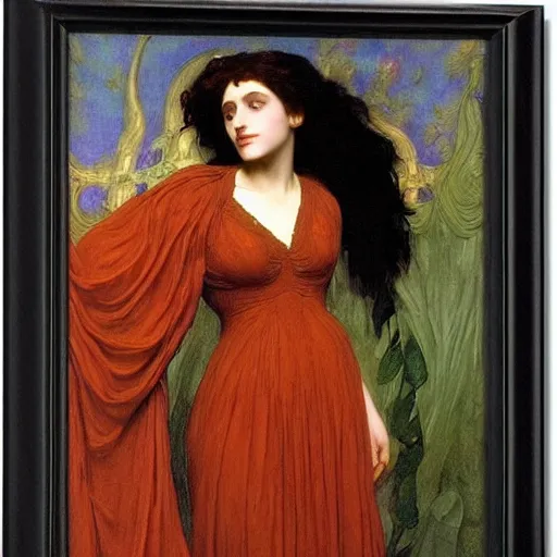 Prompt: beautiful Pre-Raphaelite witch by Frederic Leighton