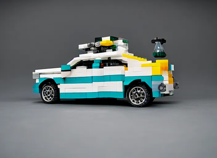 Image similar to product photo still of walter white pontiac aztec lego set, 8 k, 1 2 0 mm macro, f 1. 8, studio lighting, key light