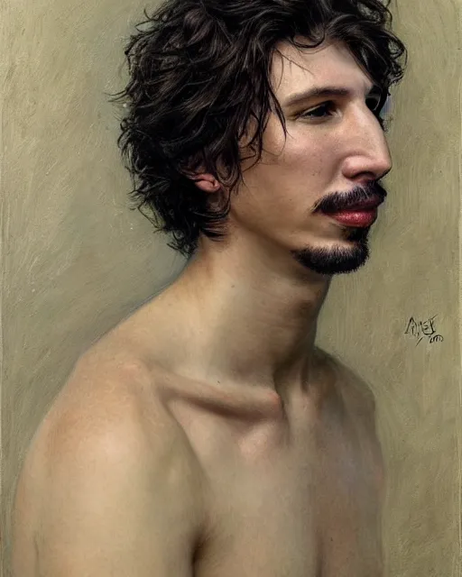 Image similar to beautiful realistic artistic detailed portrai of a short - haired adam driver by gaston bussiere, donato giancola