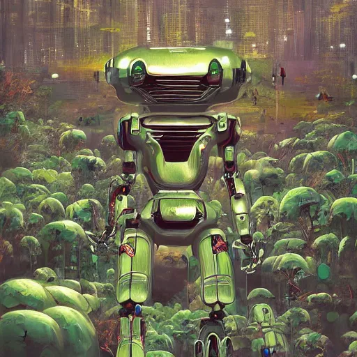 Prompt: a world full of robots overran by nature by akihiko yoshia and greg rutkowsk