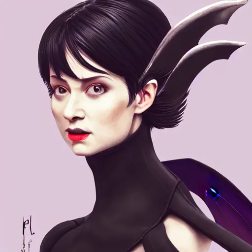 Prompt: 3 / 4 view of a portrait of pixie woman with bat wings, confident pose, pixie, genshin impact,, intricate, elegant, sharp focus, illustration, highly detailed, concept art, matte, trending on artstation, anime, strong brush stroke, sharp focus, illustration, morandi color scheme, art station, by ilya kuvshinov h 6 4 0