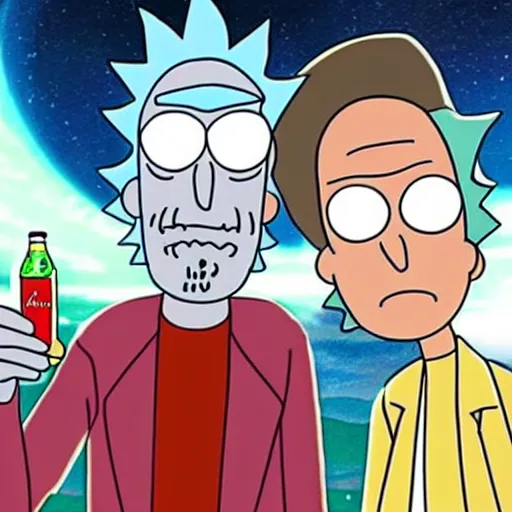 Image similar to rick and morty drink coke together