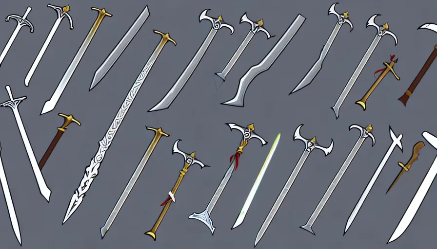 Image similar to collection of sword sprites on transparent background, very high quality digital art