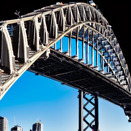 Image similar to sydney harbour bridge constructed from lego, canon eos r 3, 8 k, raw, unedited