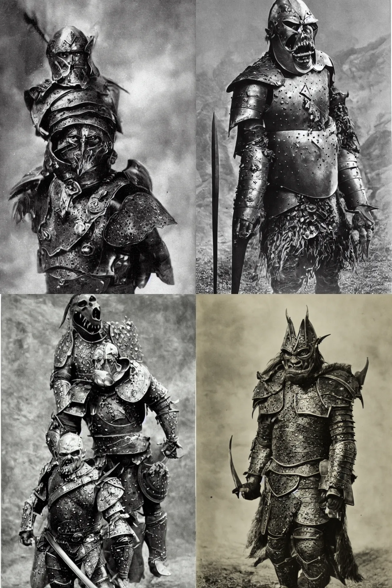 Prompt: vintage photograph of an orc in armor