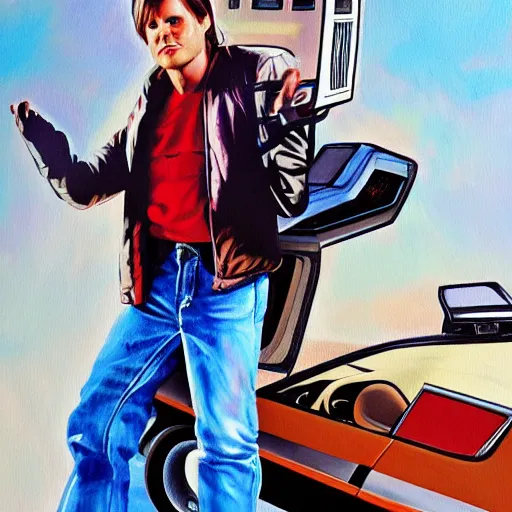 Image similar to a painting of marty mcfly from back to the future