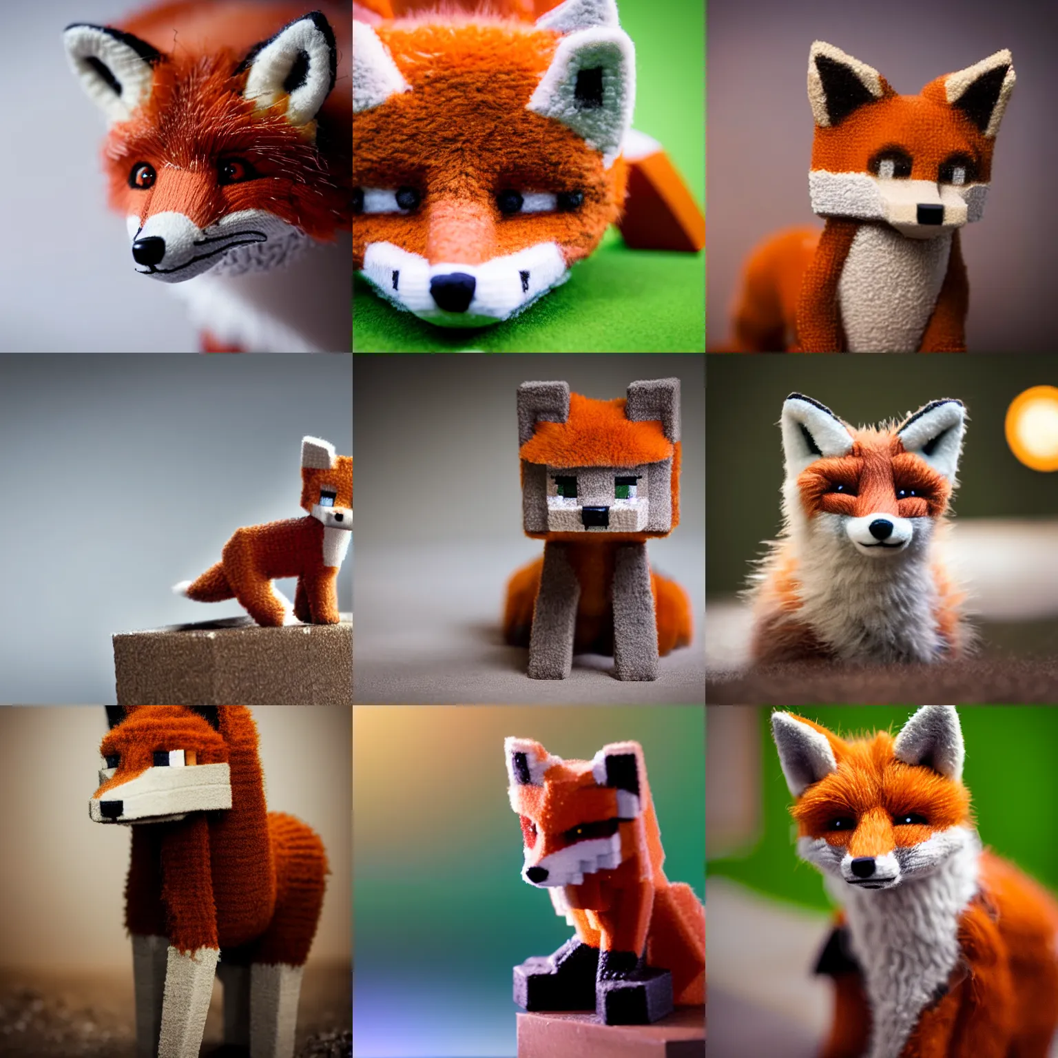 Prompt: a cute photograph of a minecraft fox in real life, eyes closed, soft focus, studio lighting, 50mm