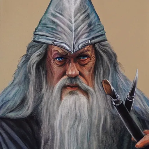 Image similar to gandalf as zeuss, painting