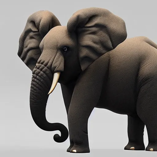 Prompt: a new creature that looks like a combination between an elephant and a lion, has a trunk and big ears yet also fur and a beautiful mane, very furry , concept art, trending on artstation 3D.