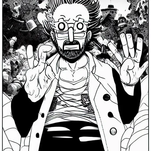 Image similar to beppe grillo in one piece, manga, highly detailed, digital art eichiro oda style, line art