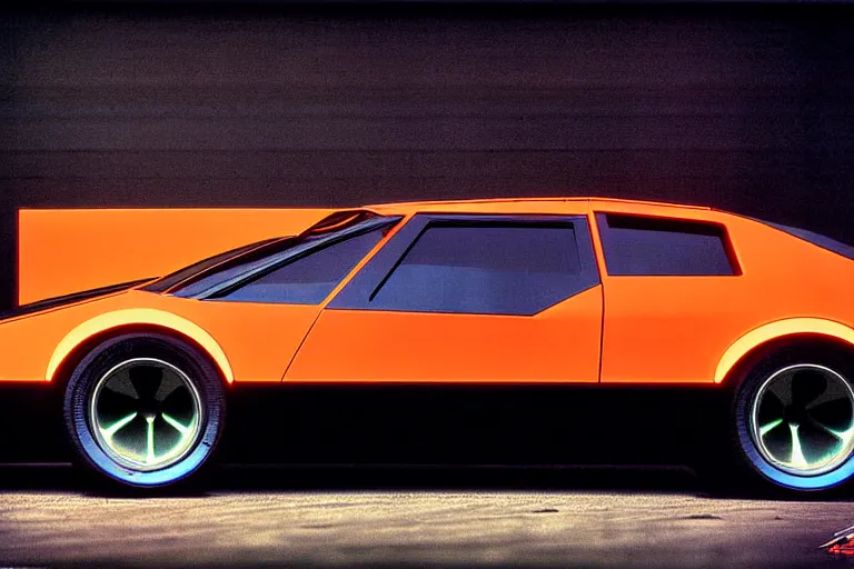 Prompt: designed by giorgetto giugiaro stylized poster of mad max's pursuit special v 8 interceptor concept, thick neon lights, ektachrome photograph, volumetric lighting, f 8 aperture, cinematic eastman 5 3 8 4 film