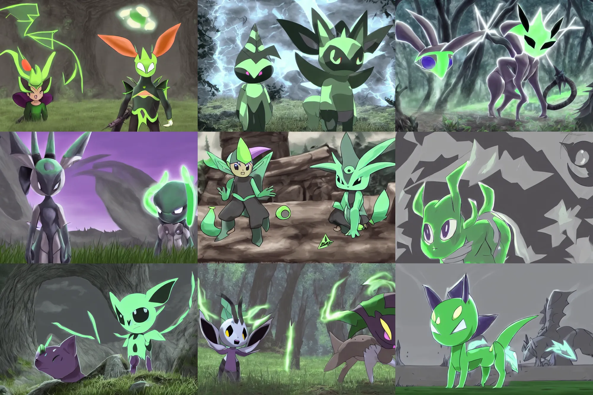 Prompt: trailcam footage grayscale low saturation video game elden clay celebi : espeons reprisal star valley resident evil unreal engine mismagius oblivion mystery dungeon ultrahd resident eevee wearing bandanna fighting giratina in a stadium, the old god wearing a witch hat pokemon final cgsociety