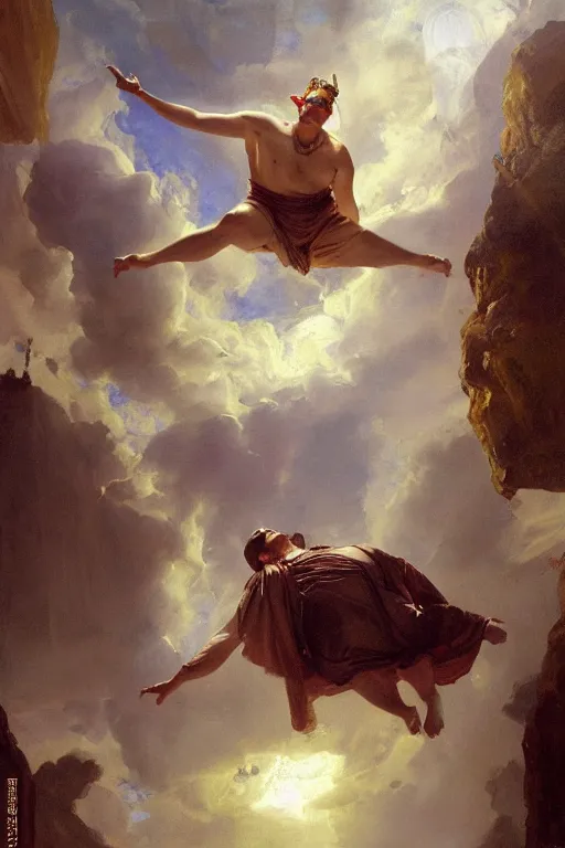 Image similar to beautiful oil painting portrait of ancient roman god emperor steve buscemi floating in the air wearing the civic crown levitating and ascending in a religious pose, ascension, art by anders zorn, wonderful masterpiece by greg rutkowski, expressive brush strokes, beautiful cinematic light, american romanticism by greg manchess, jessica rossier