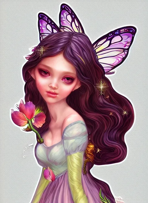 Image similar to a beautiful fairy. intricate, elegant, vision of holy perfection. smile, artstation, sticker illustration