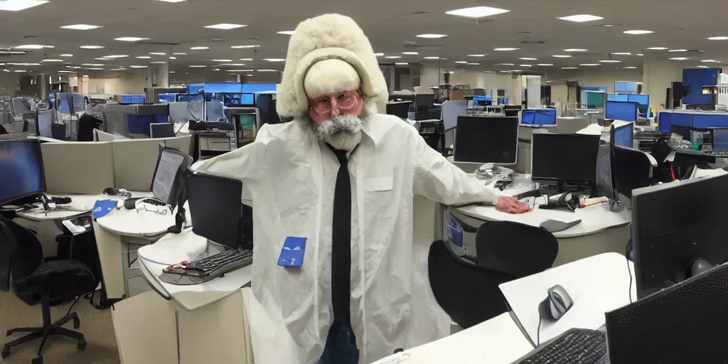 Image similar to womble great uncle bulgaria working in a callcenter