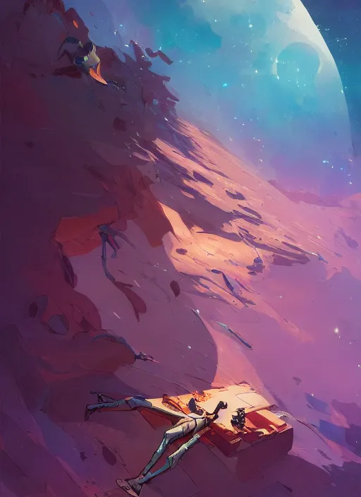 Image similar to floating inside the space of my mind behance hd artstation by jesper ejsing, by rhads, makoto shinkai and lois van baarle, ilya kuvshinov, ossdraws, that looks like it is from borderlands and by feng zhu and loish and laurie greasley, victo ngai, andreas rocha