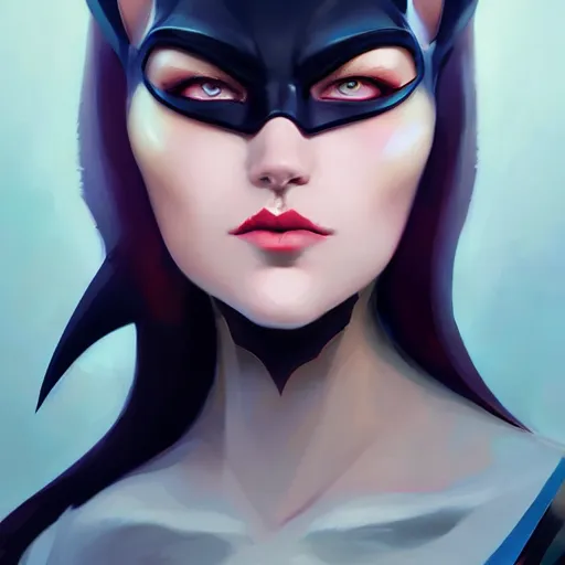 Image similar to portrait of nubile batgirl, art by pete mohrbacher and guweiz and ilya kuvshinov, digital art, highly detailed, intricate, sharp focus, trending on artstation hq, deviantart, unreal engine 5, 4 k uhd image