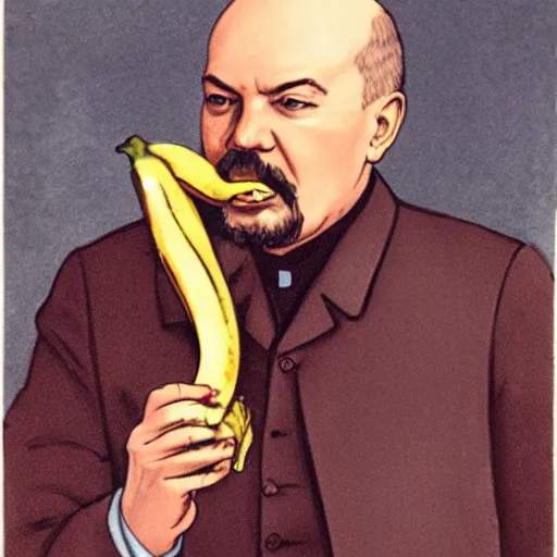 Prompt: lenin eats a banana
