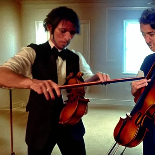 Prompt: live action of the devil having a violin duel with Johnny in Georgia