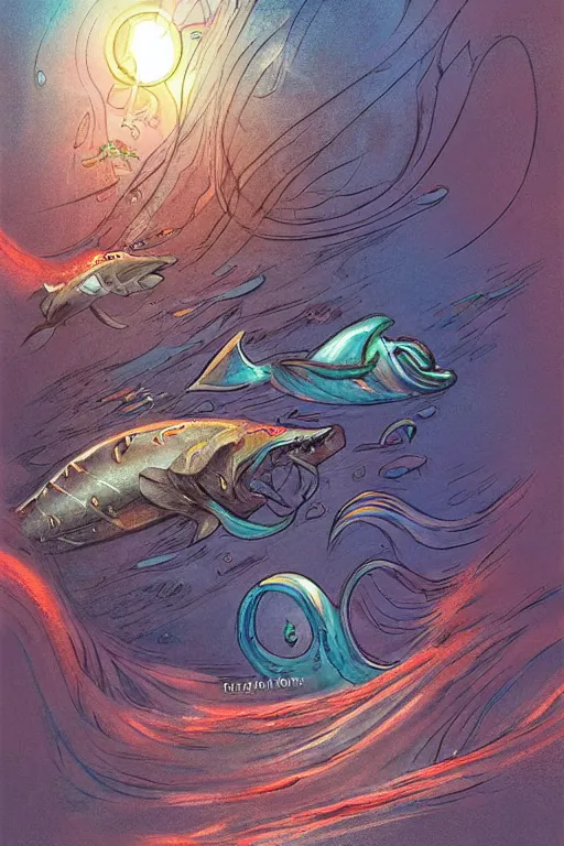 Image similar to journey to the deepest sea, art by eric - anthony johnson, sketch by jacqueline e, color by bo feng lin